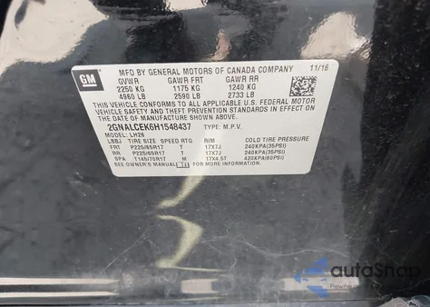 2017 Chevrolet Equinox Lt из США, поврежденный, VIN 2GNALCEK6H1548437